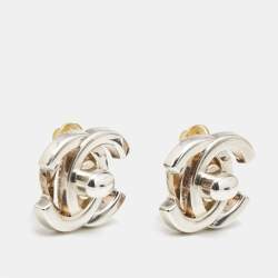 Pre Owned Chanel CC Turnlock Silver Tone Earring