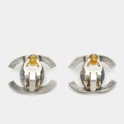 Pre Owned Chanel CC Turnlock Silver Tone Earring