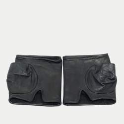 Pre Owned Chanel Black Logo Detail Leather Fingerless Gloves Size 7.5
