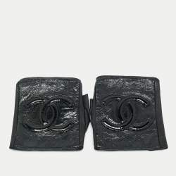 Pre Owned Chanel Black Logo Detail Leather Fingerless Gloves Size 7.5