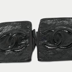 Pre Owned Chanel Black Logo Detail Leather Fingerless Gloves Size 7.5