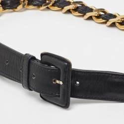 Pre Owned Chanel Black Leather 31. Rue Cambon Chain Link Buckle Belt 70CM