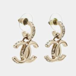 Pre Owned Chanel CC Crytals Gold Tone Earrings