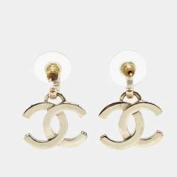 Pre Owned Chanel CC Crytals Gold Tone Earrings