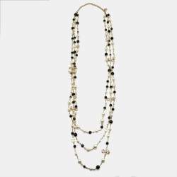 مملوكة مسبقًا Chanel CC Faux Pearl Beads Crystals Gold Tone 3 Layer Belt