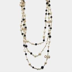 مملوكة مسبقًا Chanel CC Faux Pearl Beads Crystals Gold Tone 3 Layer Belt