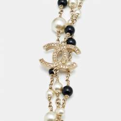 مملوكة مسبقًا Chanel CC Faux Pearl Beads Crystals Gold Tone 3 Layer Belt