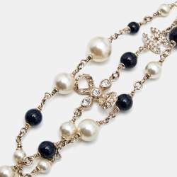 مملوكة مسبقًا Chanel CC Faux Pearl Beads Crystals Gold Tone 3 Layer Belt