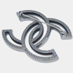 Pre Owned Chanel CC  Silver Rhinestone Pin Brooch 