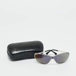 Pre Owned Chanel Black/Silver Tone 71212 Hologram Runaway Shield Sunglasses