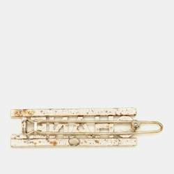 Pre Owned Chanel Logo Crystals Gold Tone Hair Clip