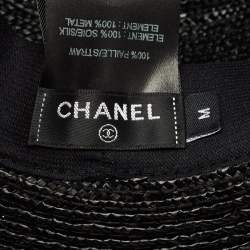 Pre Owned Chanel Black CC Straw Wide Sun Hat M