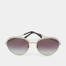 Pre Owned Chanel Black/Silver Tone Gradient 4242 Metal Chain Sunglasses