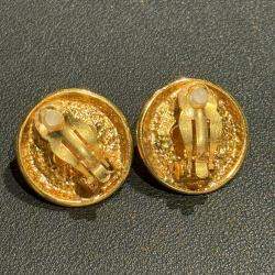 Pre Owned Chanel Vintage Aztec Design and Pearl Clip On Earrings