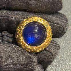 Pre Owned Chanel Vintage Blue and Gold Clip On Earrings