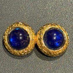 Pre Owned Chanel Vintage Blue and Gold Clip On Earrings