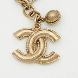 Pre Owned Chanel  CC Faux Pearl Gold Tone Ankle Bracelet