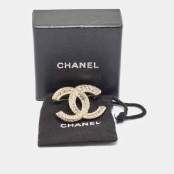 Pre Owned Chanel CC Crystals Enamel Gold Tone Brooch