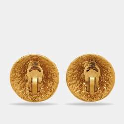 Pre Owned Chanel CC Gold Tone Round Clip-on Stud Earrings
