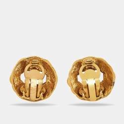 مملوكة مسبقًا أقراط شانيل CC دائرية كليب اون ذهبية اللون