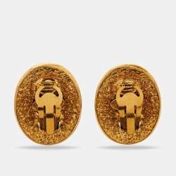 Pre Owned Chanel CC Oval Gold Tone Clip-on Stud Earrings 