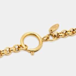 Pre Owned Chanel CC Quilted Gold Tone Round Pendant Necklace