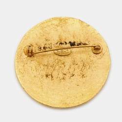 Pre Owned Chanel CC Hammered Gold Tone Round Pin Brooch