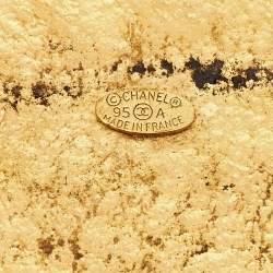 Pre Owned Chanel CC Hammered Gold Tone Round Pin Brooch