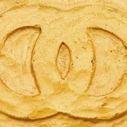 Pre Owned Chanel CC Hammered Gold Tone Round Pin Brooch