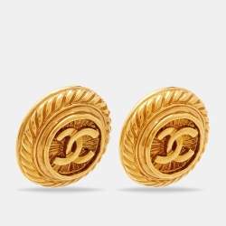 Pre Owned Chanel CC Round Gold Tone Clip-on Stud Earrings