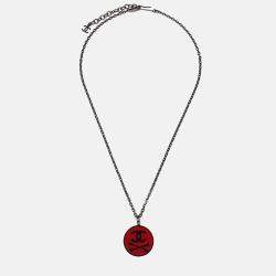 Pre Owned Chanel Medallion Silver Plated Metal Pendant Necklace 