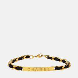 Pre Owned Chanel Gold Plated Metal Black Bracelet 