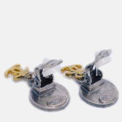 Pre Owned Chanel Dangle Gold Silver Plated Metal Clip-On Earrings 