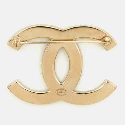 Pre Owned Chanel CC Crystals Gold Tone Brooch