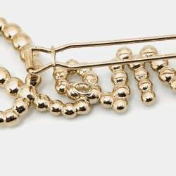 Pre Owned Chanel Logo Faux Pearl Crystals Gold Tone Hair Pin