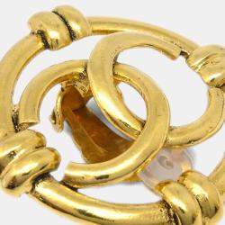 Pre Owned Chanel Gold Button Earrings Clip-On