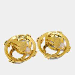 Pre Owned Chanel Gold Button Earrings Clip-On