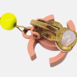 Pre Owned Chanel CC Dangle Earrings Pink Clip-On