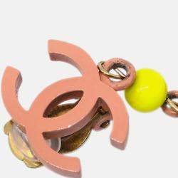 Pre Owned Chanel CC Dangle Earrings Pink Clip-On