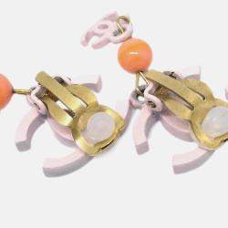 Pre Owned Chanel Dangle Earrings Clip-On Pink