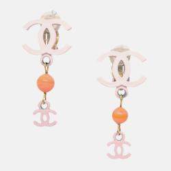 Pre Owned Chanel Dangle Earrings Clip-On Pink
