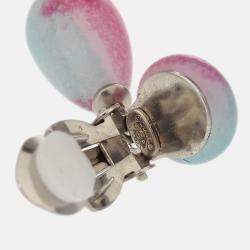 Pre Owned Chanel Dangle Earrings Clip-On Light Blue
