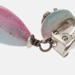 Pre Owned Chanel Dangle Earrings Clip-On Light Blue