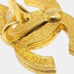 Pre Owned Chanel Gold CC Earrings Clip-On Rhinestone