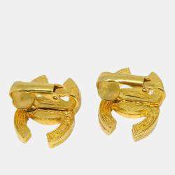 Pre Owned Chanel Gold CC Earrings Clip-On Rhinestone