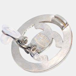 Pre Owned Chanel Turnlock Button Earrings Clip-On Silver