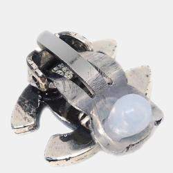 Pre Owned Chanel CC Earrings Clip-On Silver
