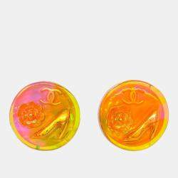Pre Owned Chanel Button Earrings Clip-On Pink Acrylic