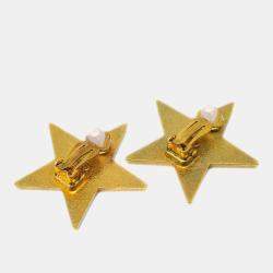 Pre Owned Chanel Star Earrings Clip-On White