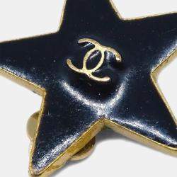 Pre Owned Chanel Star Earrings Clip-On Black